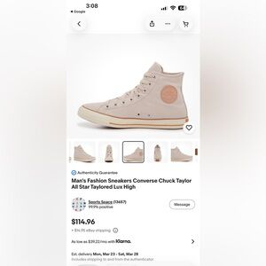 Converse High Top Sneakers in Light Beige with Tan Patch